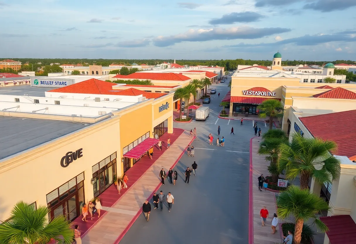 Aerial view of Belleair Bazaar, a retail strip center in Belleair Bluffs, Florida.