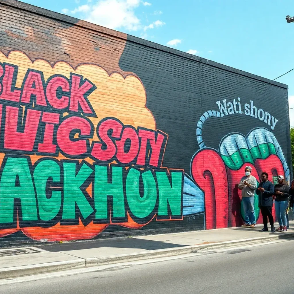 Vibrant mural reflecting Black history being overshadowed by black paint.