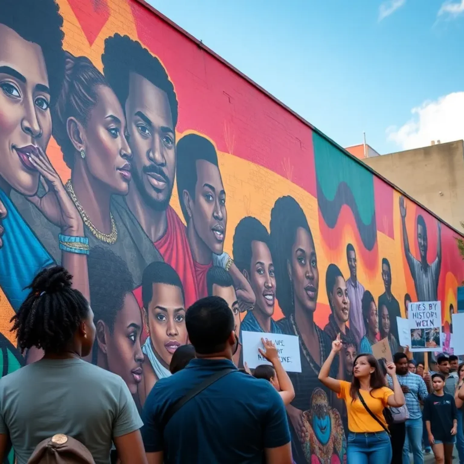 Pastors protesting the removal of a Black history mural