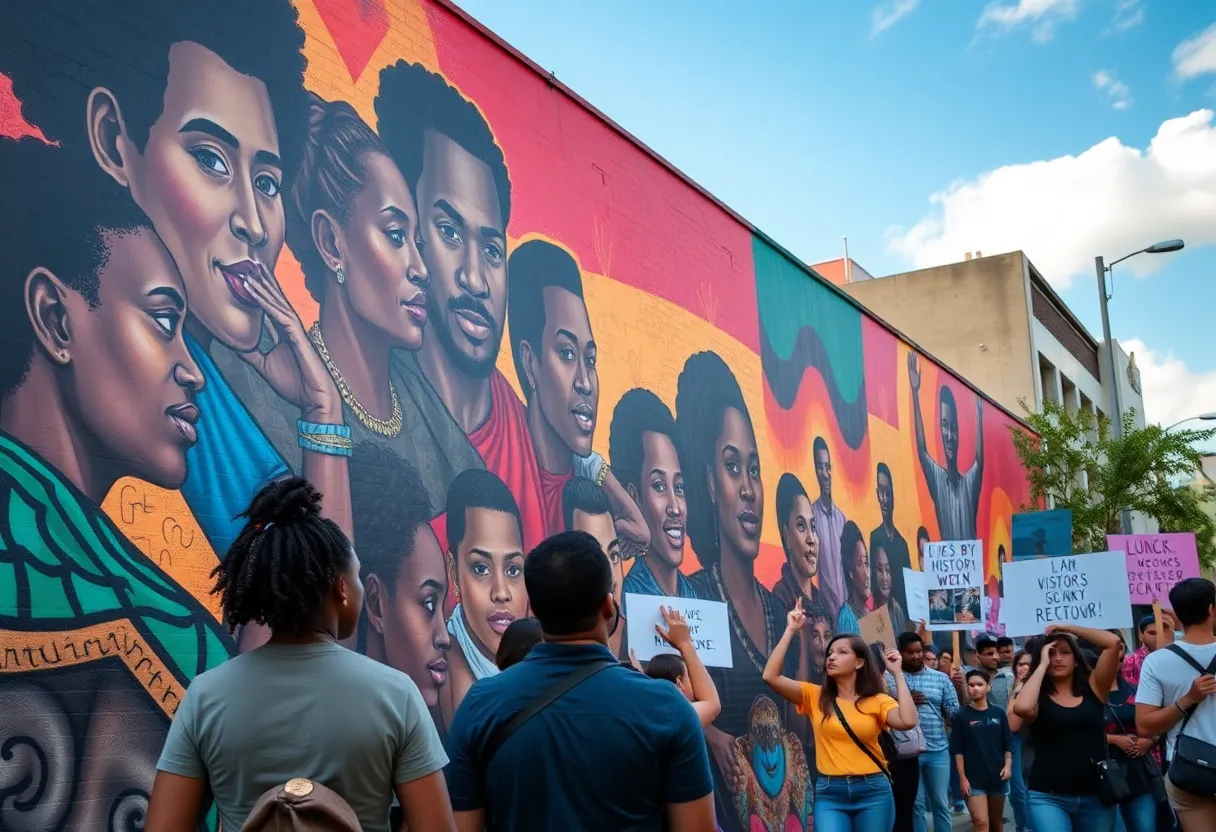Pastors protesting the removal of a Black history mural