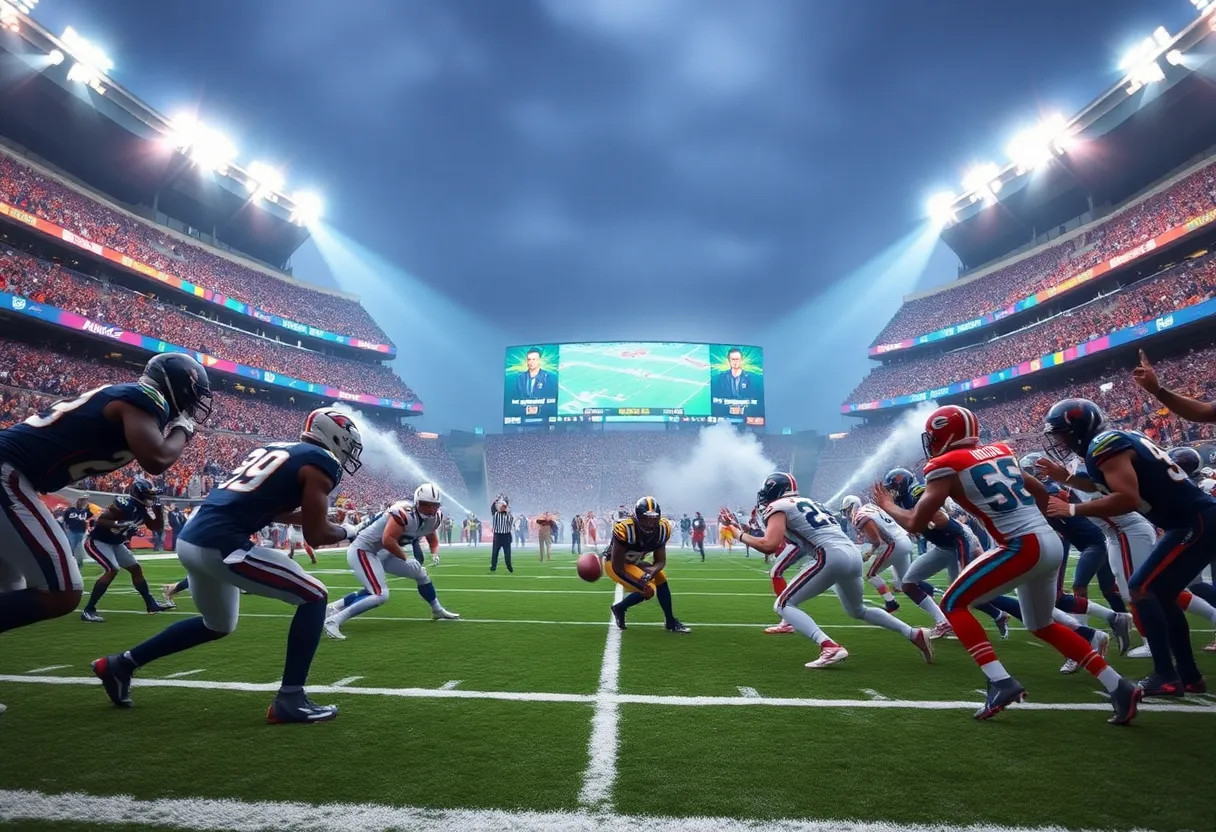 Football game at Mercedes-Benz Stadium featuring the Tampa Bay Buccaneers and Atlanta Falcons.