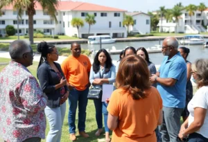 Community members discussing domestic violence awareness in Clearwater