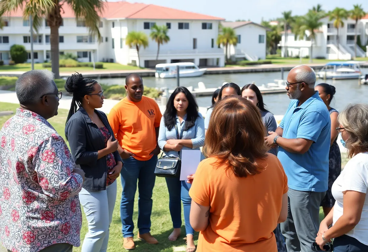 Community members discussing domestic violence awareness in Clearwater
