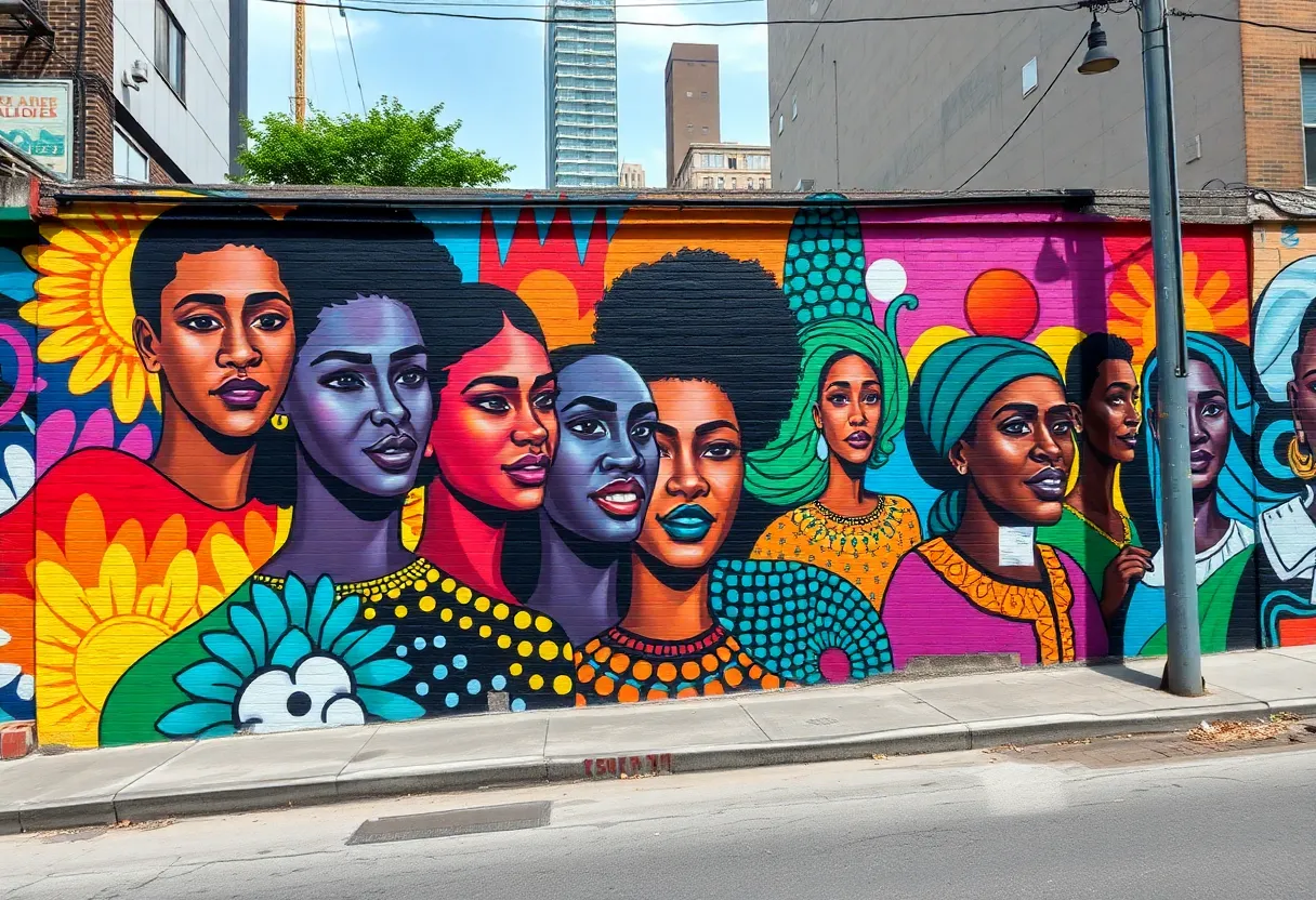 A colorful mural reflecting social justice themes in St. Petersburg