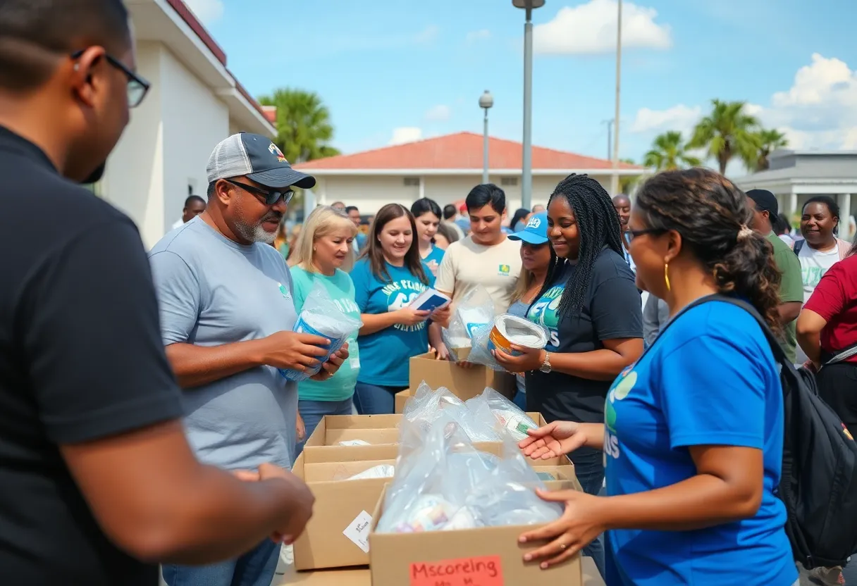 Volunteers helping local residents in St. Petersburg post-hurricane.