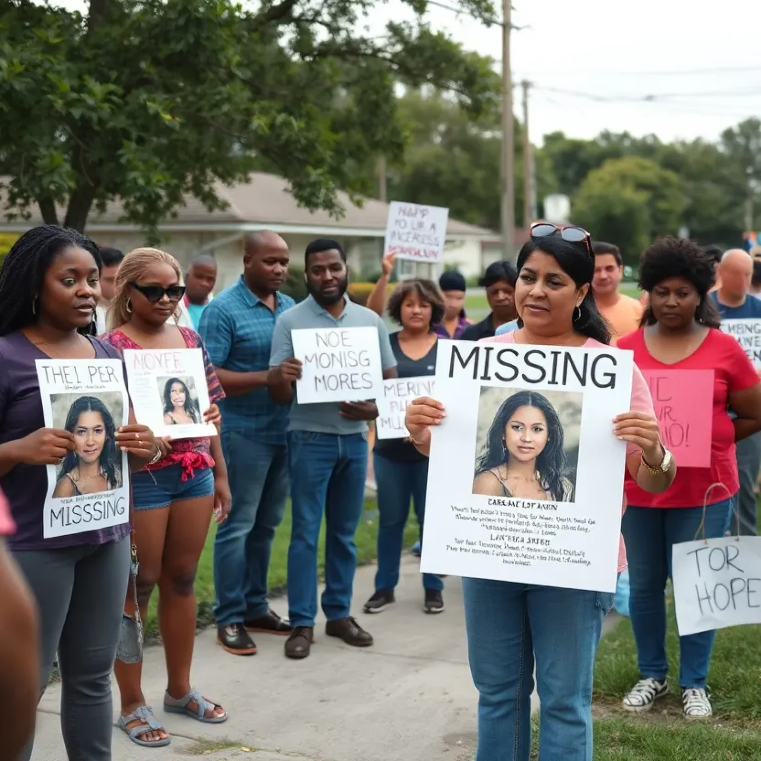 Community members gather to support the search for a missing woman in St. Petersburg.