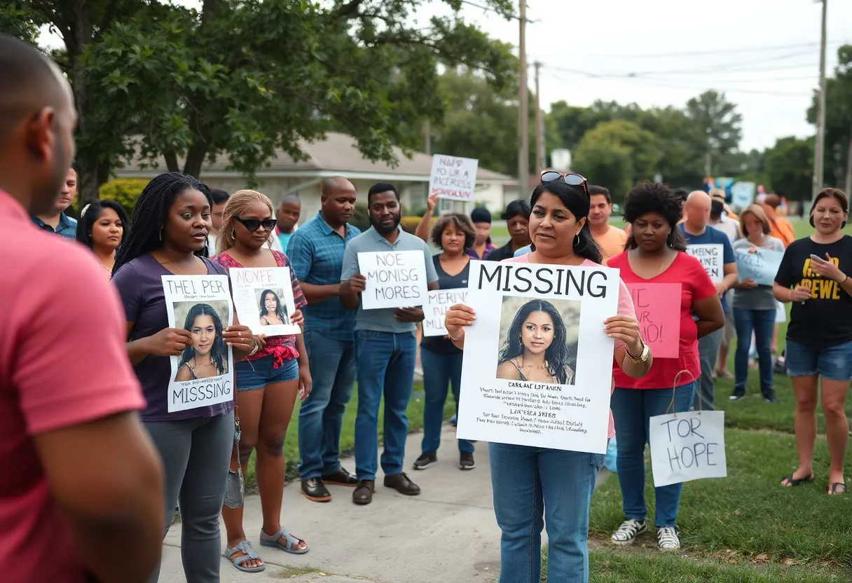 Community members gather to support the search for a missing woman in St. Petersburg.