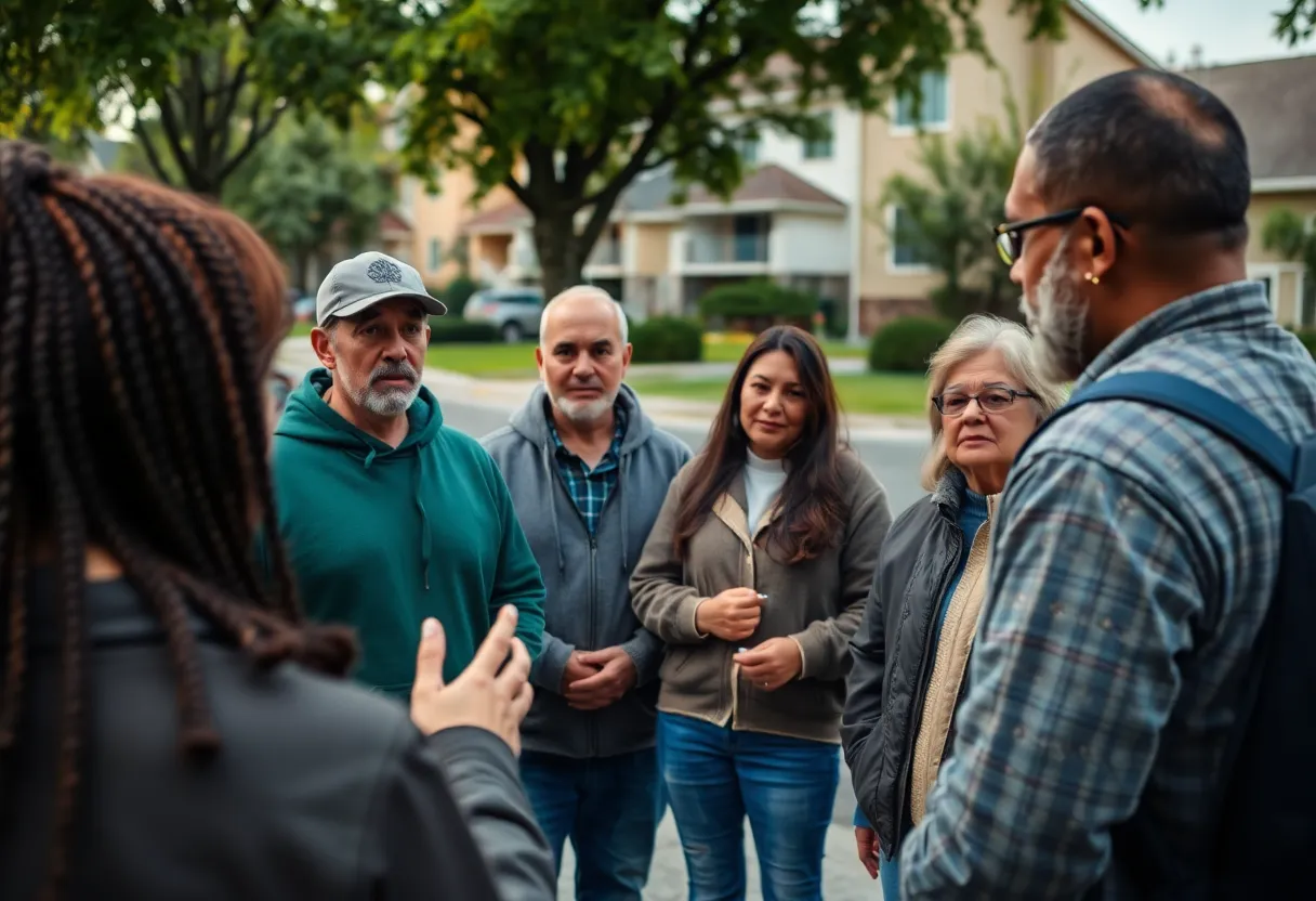 Community members discussing safety regarding a missing woman.