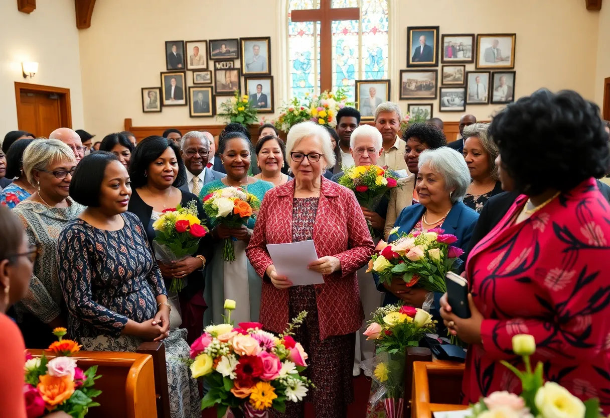 A community gathering honoring an educator