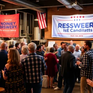 Crowd attending David Jolly's fundraiser at Grand Central Brewing.