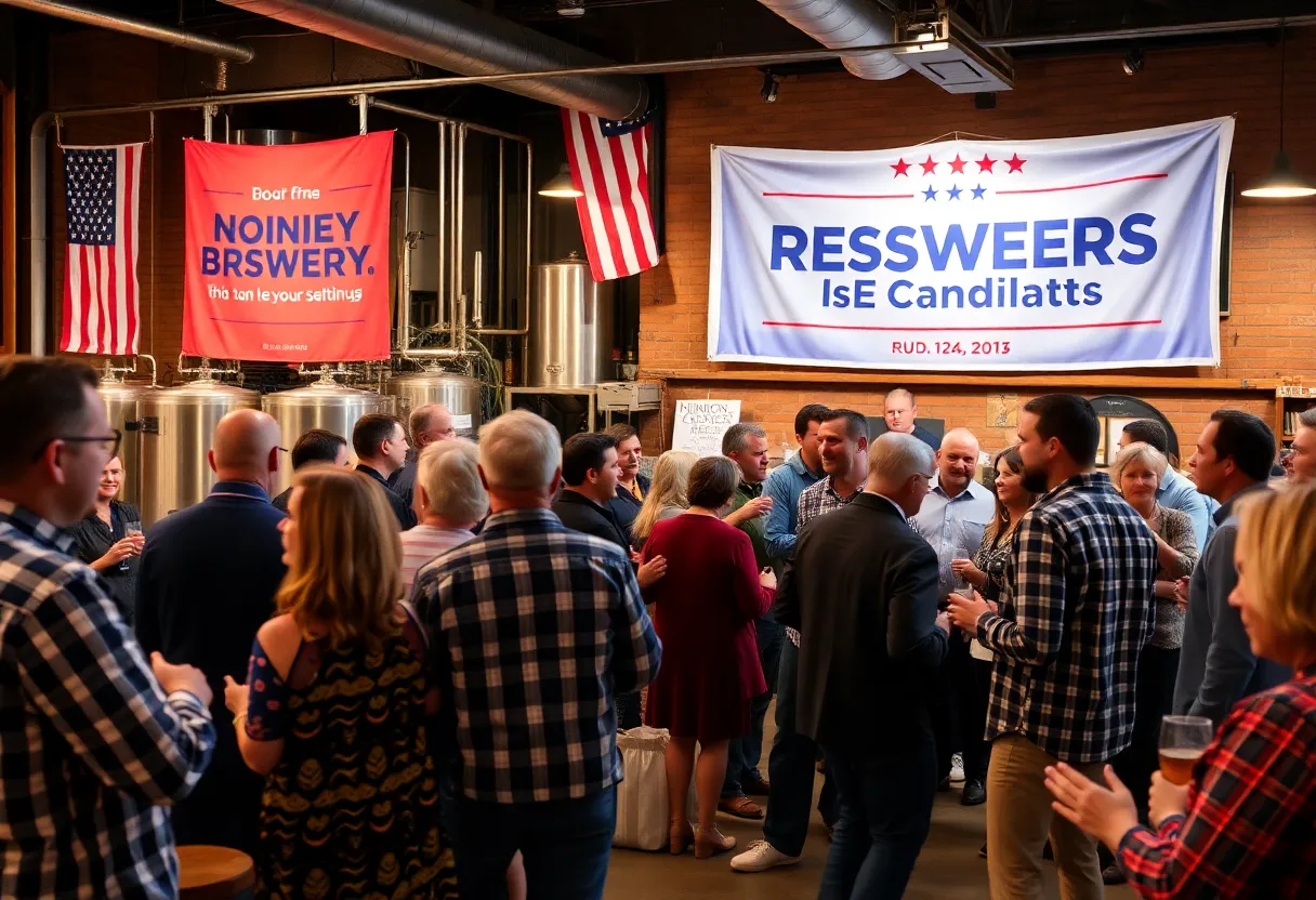 Crowd attending David Jolly's fundraiser at Grand Central Brewing.