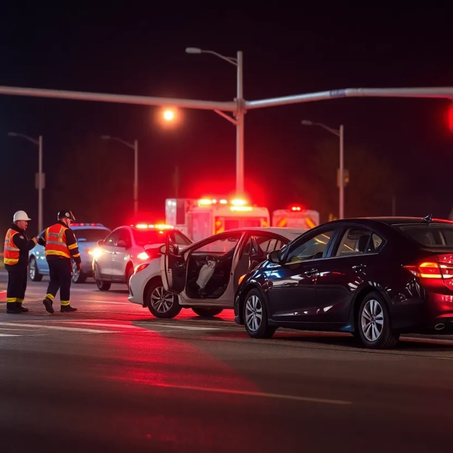 DUI crash scene in St. Petersburg showing emergency services