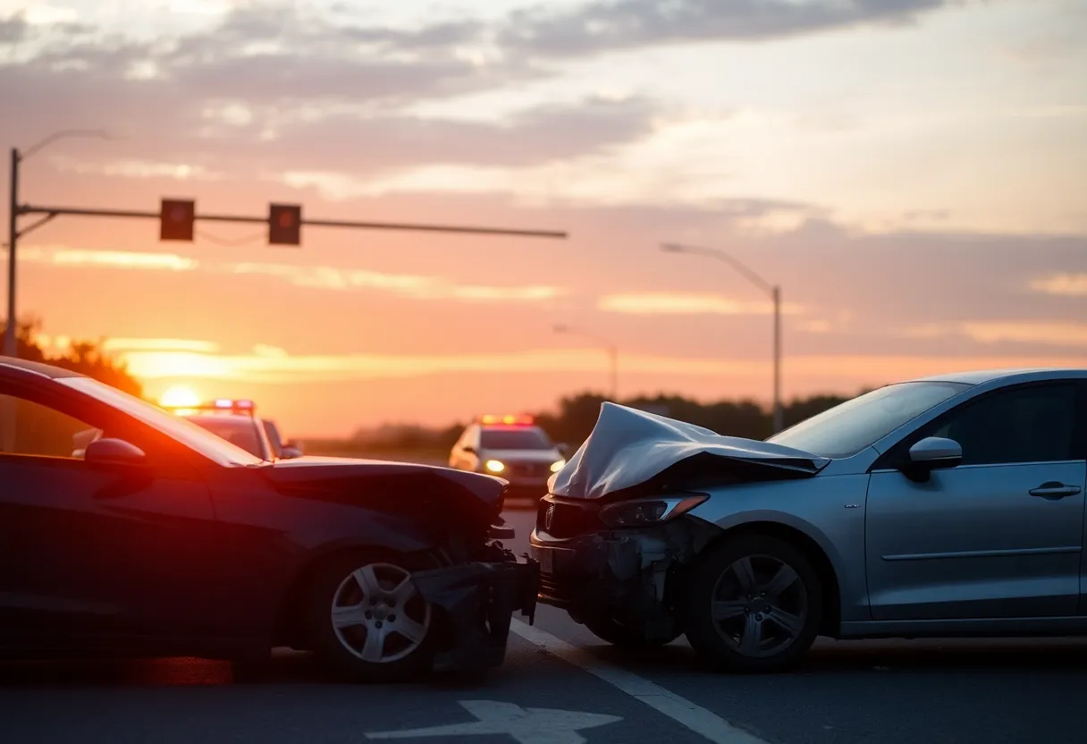 Emergency services at a traffic accident scene in St. Petersburg