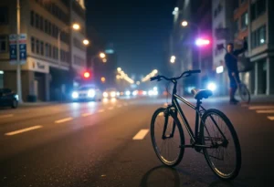Police lights illuminating an empty street where a tragic accident occurred