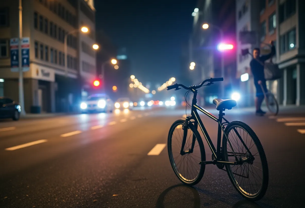 Police lights illuminating an empty street where a tragic accident occurred