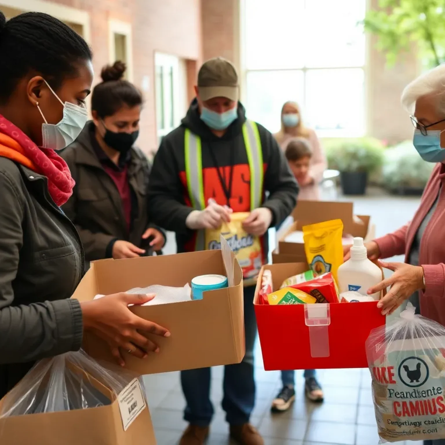 Volunteers distributing emergency shelter kits for seniors in St. Petersburg