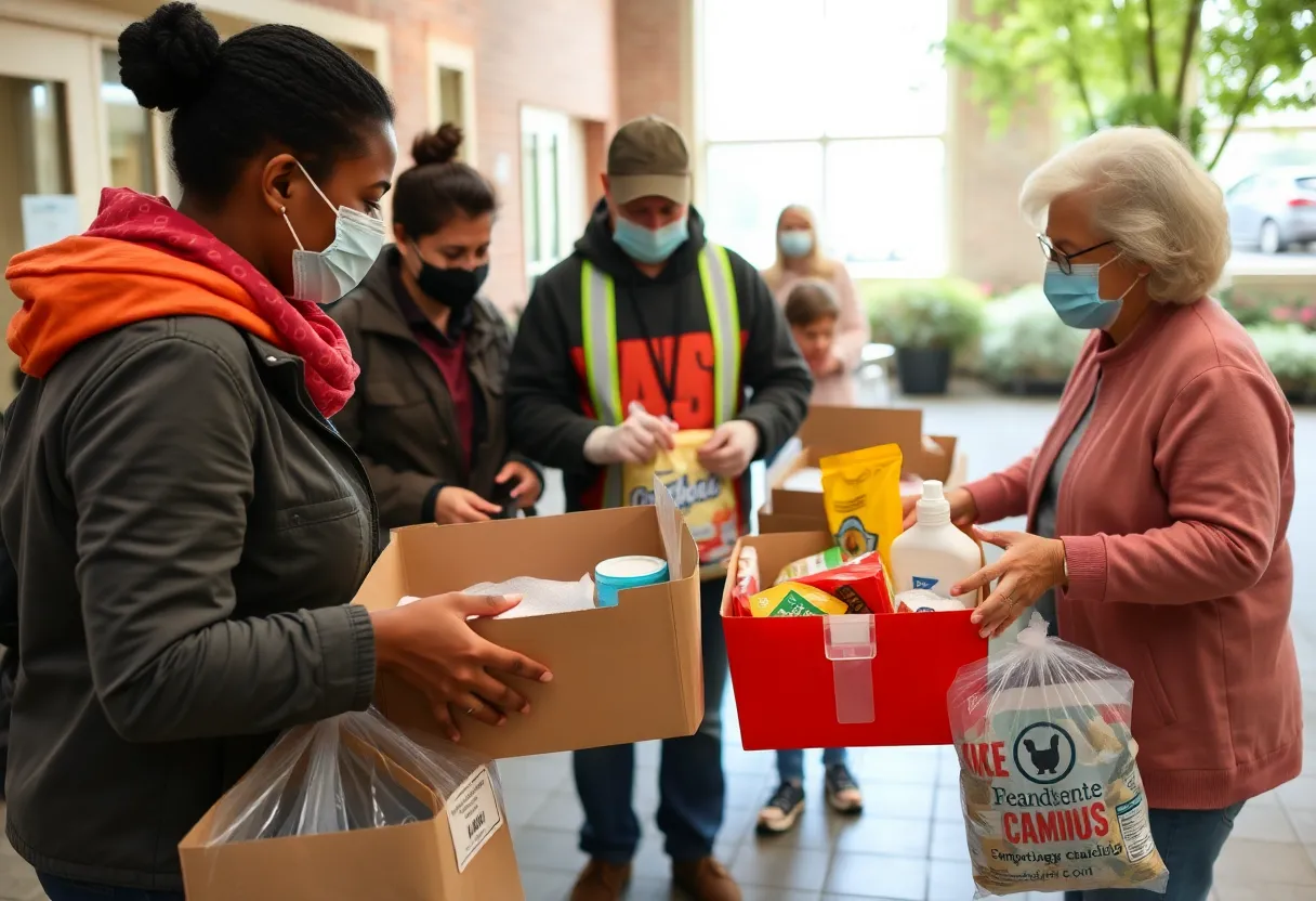 Volunteers distributing emergency shelter kits for seniors in St. Petersburg