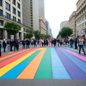 Protesters rallying for the preservation of a rainbow crosswalk in Florida
