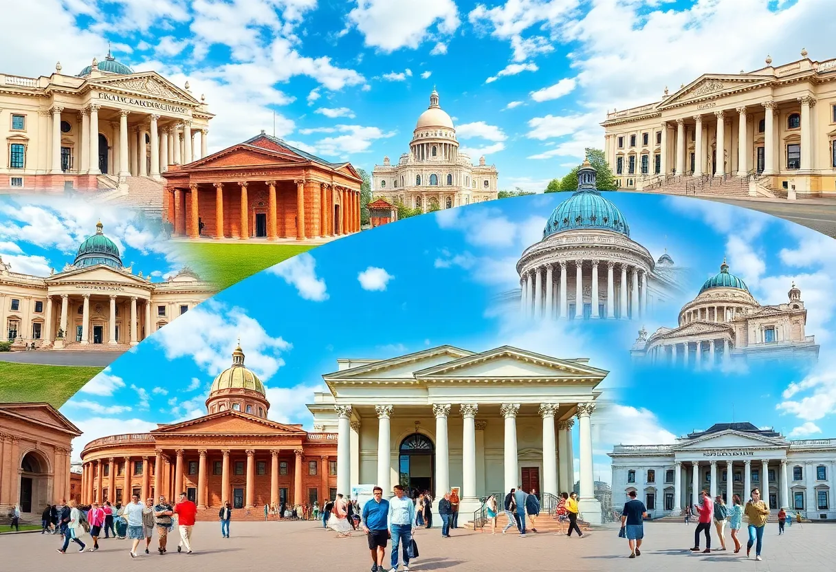 Visitors enjoying Free Museum Day in front of museums in St. Petersburg