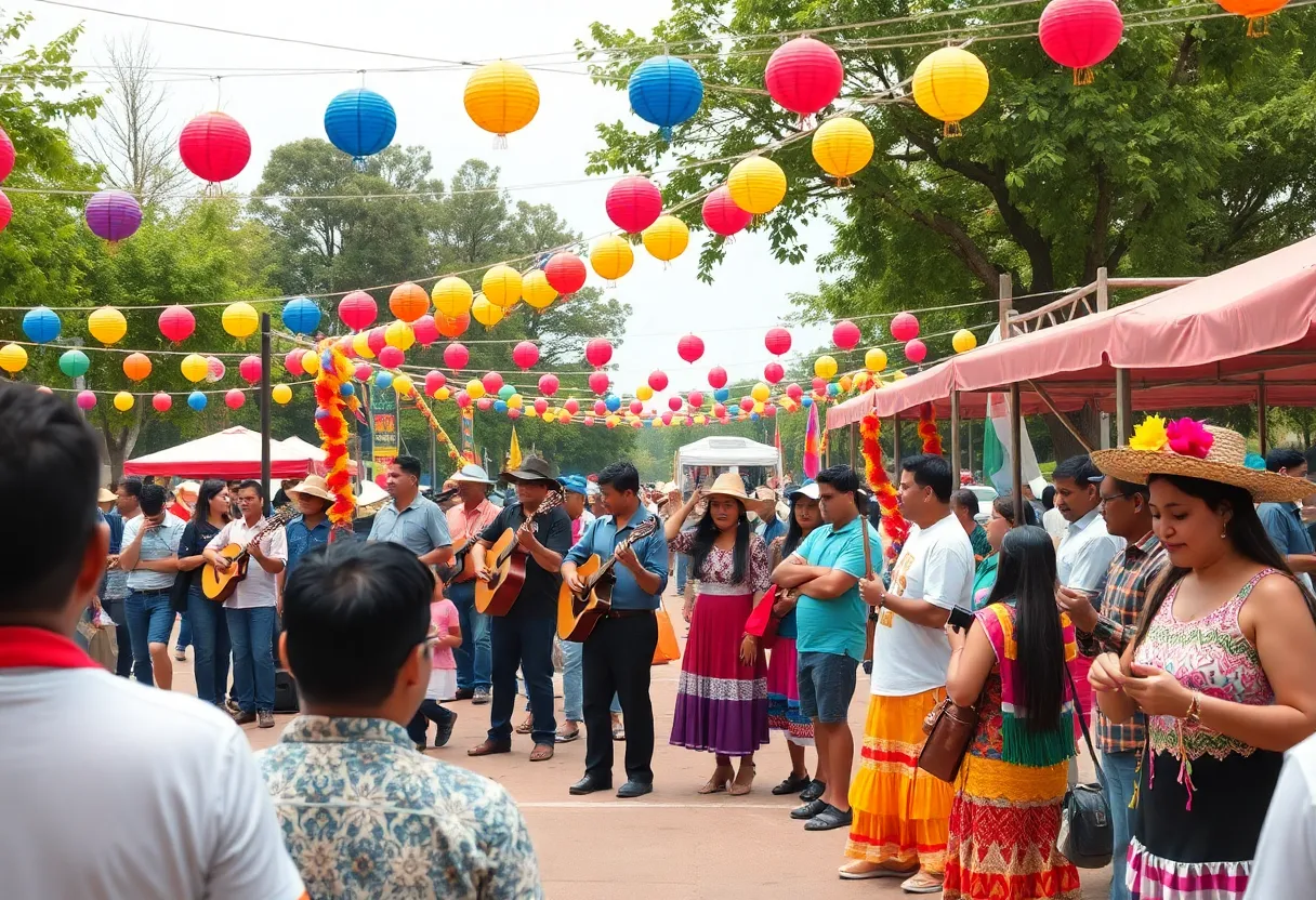 Community members celebrating Hispanic Heritage Month with music and dance.