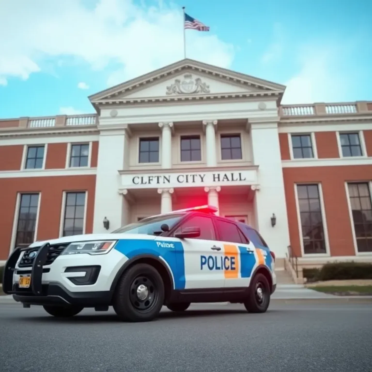 Police car outside St. Petersburg city hall investigating employee fraud
