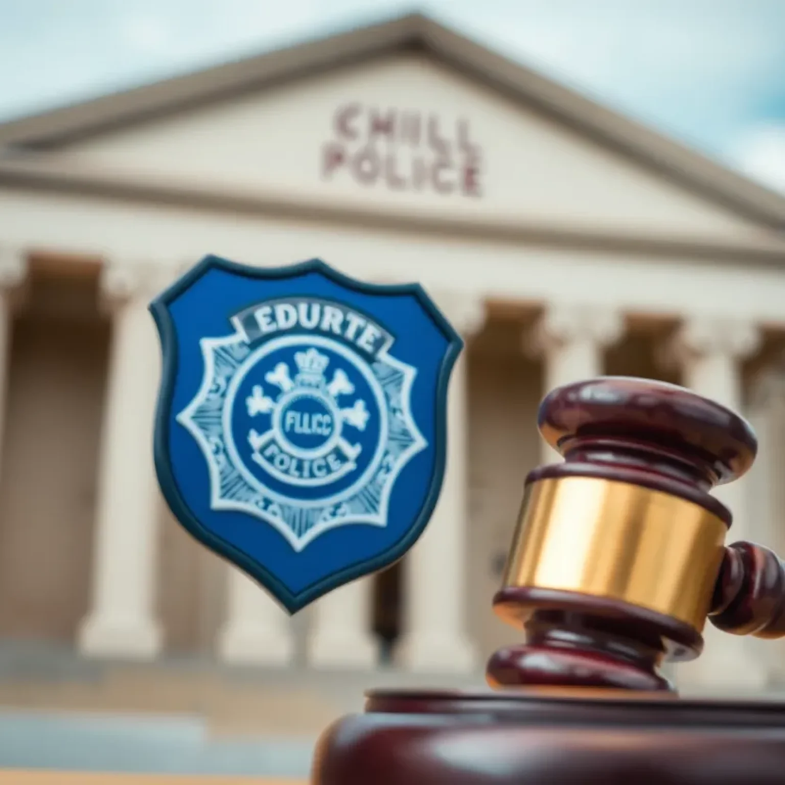 Symbol of law and justice with a police badge and gavel.
