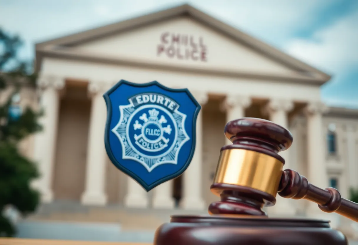 Symbol of law and justice with a police badge and gavel.