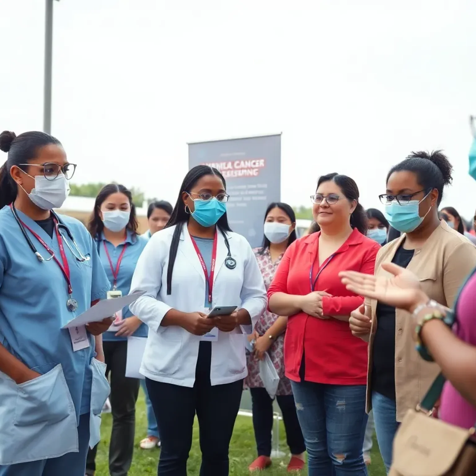Healthcare professionals providing cancer screenings at a community clinic.