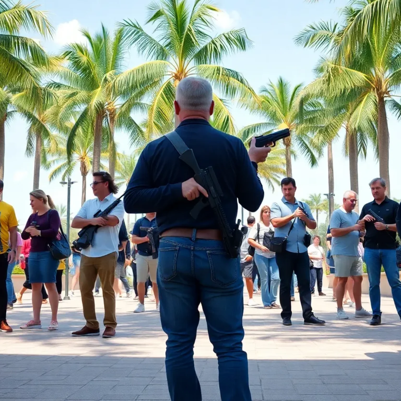 People openly carrying firearms in a public Florida setting