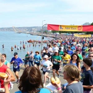 Participants running in the PB&J Run at St. Petersburg waterfront