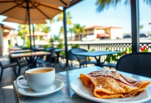 Outdoor patio of Point Chaud Coffee & Crepes in St. Petersburg, Florida.