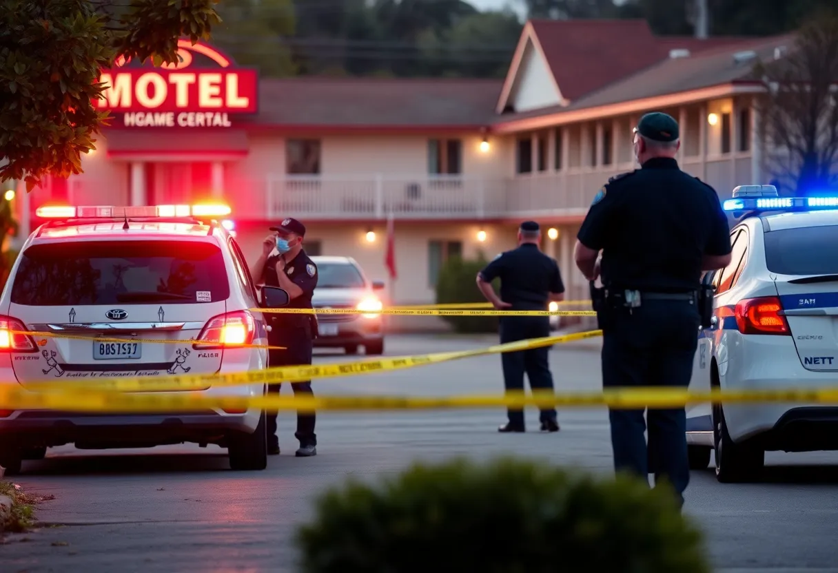 Police officers secure the area around Venice Motel after shooting incident