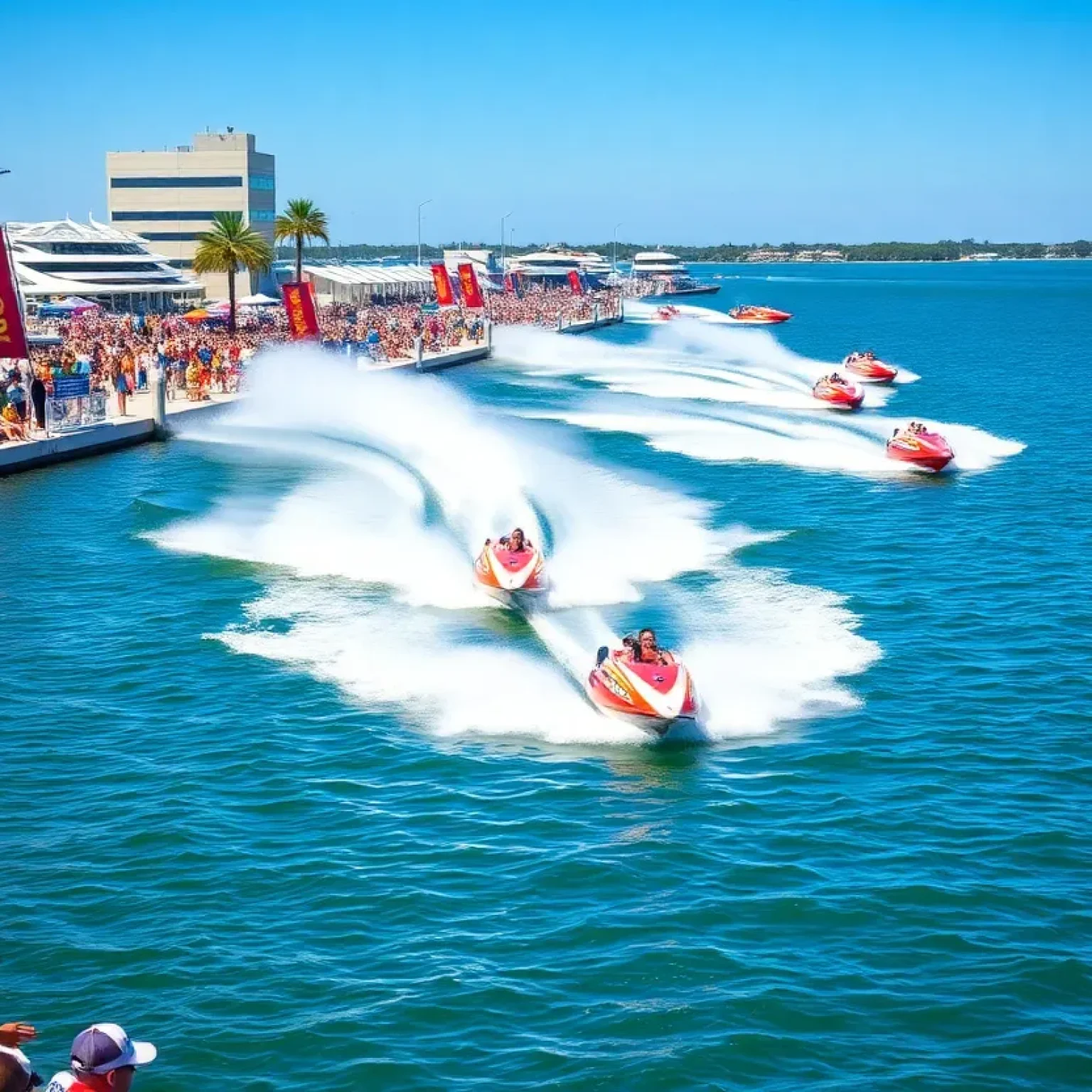 Powerboats racing on Tampa Bay during the Monster Energy Grand Prix.