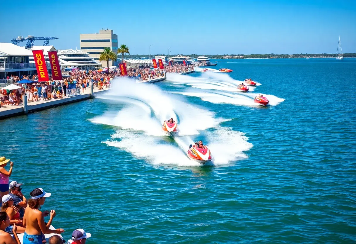 Powerboats racing on Tampa Bay during the Monster Energy Grand Prix.