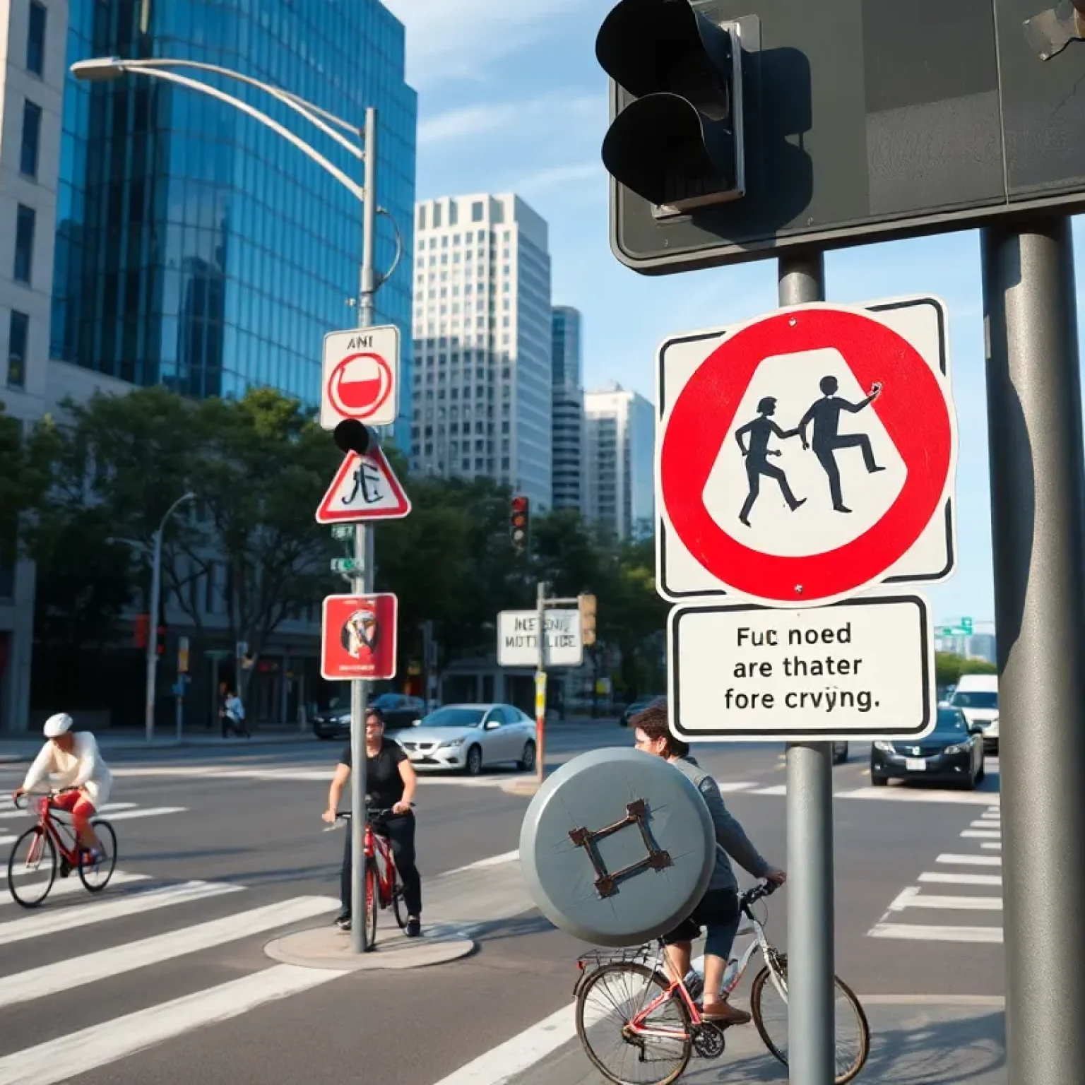 A busy St. Petersburg intersection highlighting road safety for cyclists