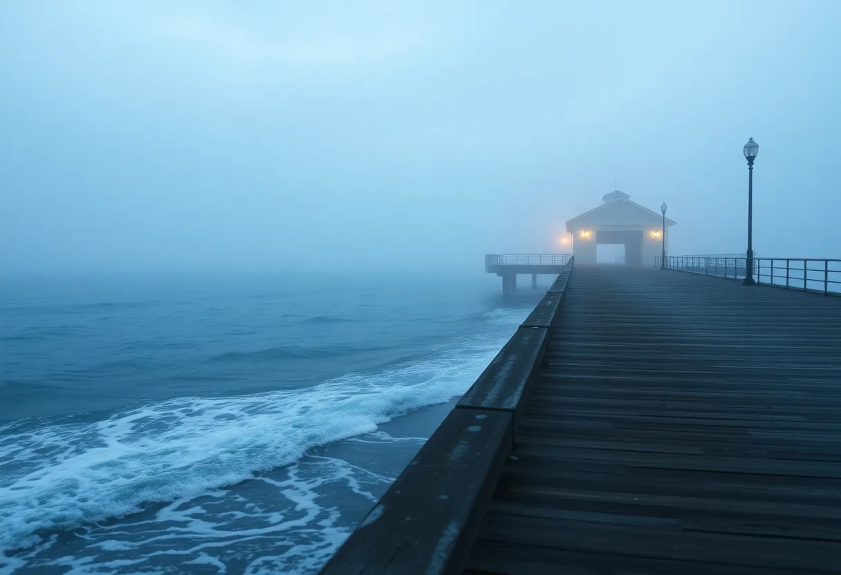 South Skyway Fishing Pier shrouded in morning fog