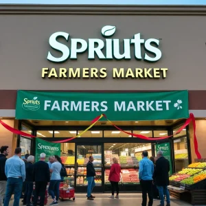 Exterior of Sprouts Farmers Market with opening celebration