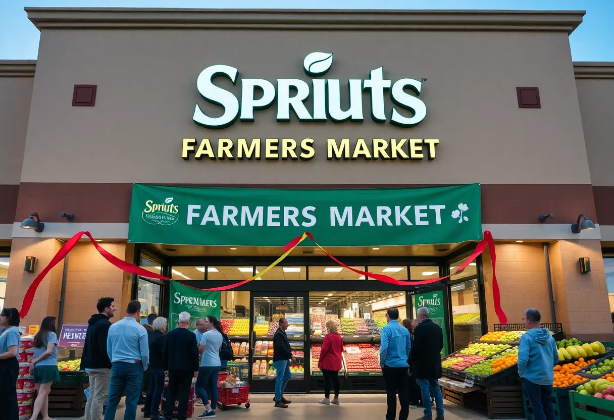 Exterior of Sprouts Farmers Market with opening celebration