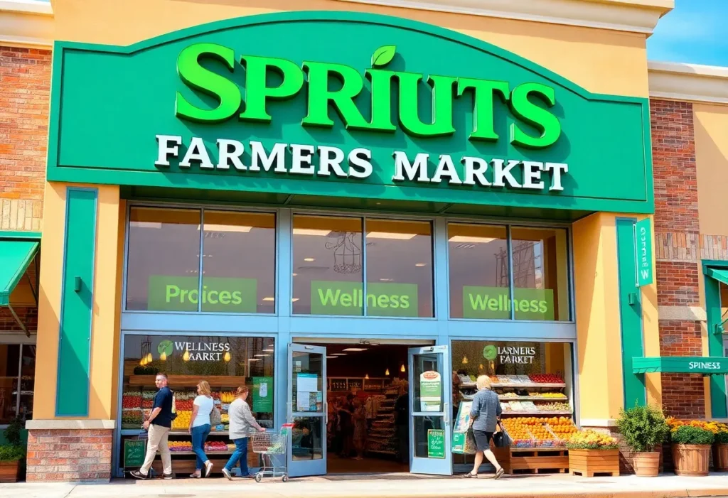 Exterior of Sprouts Farmers Market in St. Petersburg showcasing fresh produce.