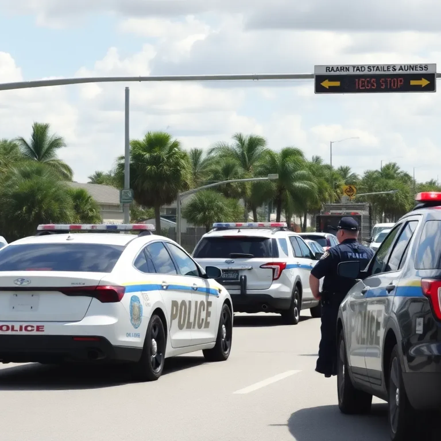 Police traffic stop scene in St. Pete Beach, Florida.