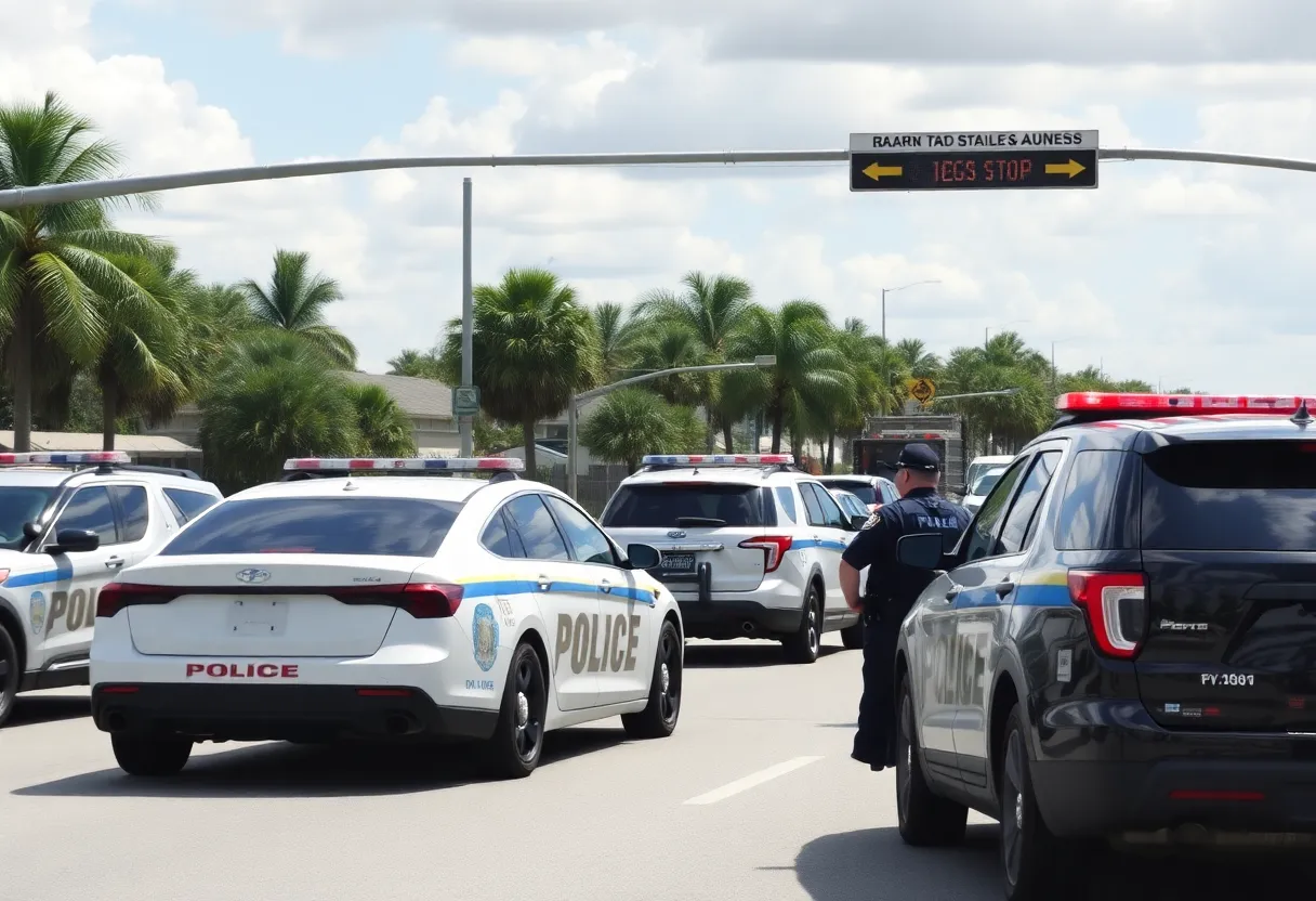 Police traffic stop scene in St. Pete Beach, Florida.