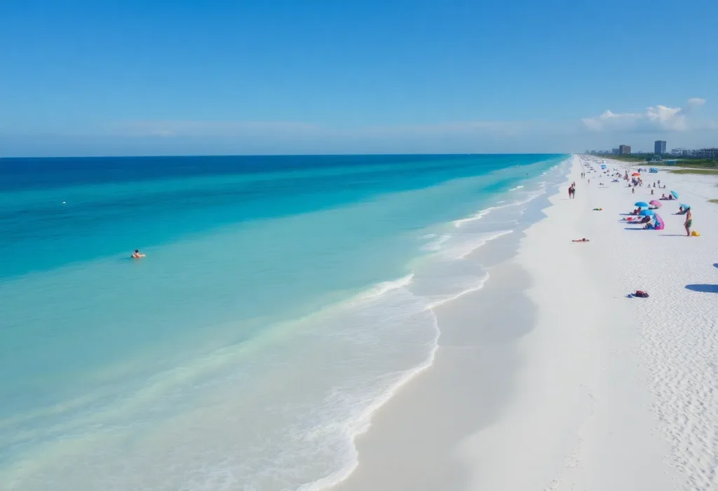 Serene beach in St. Petersburg, Florida with turquoise water and white sand.