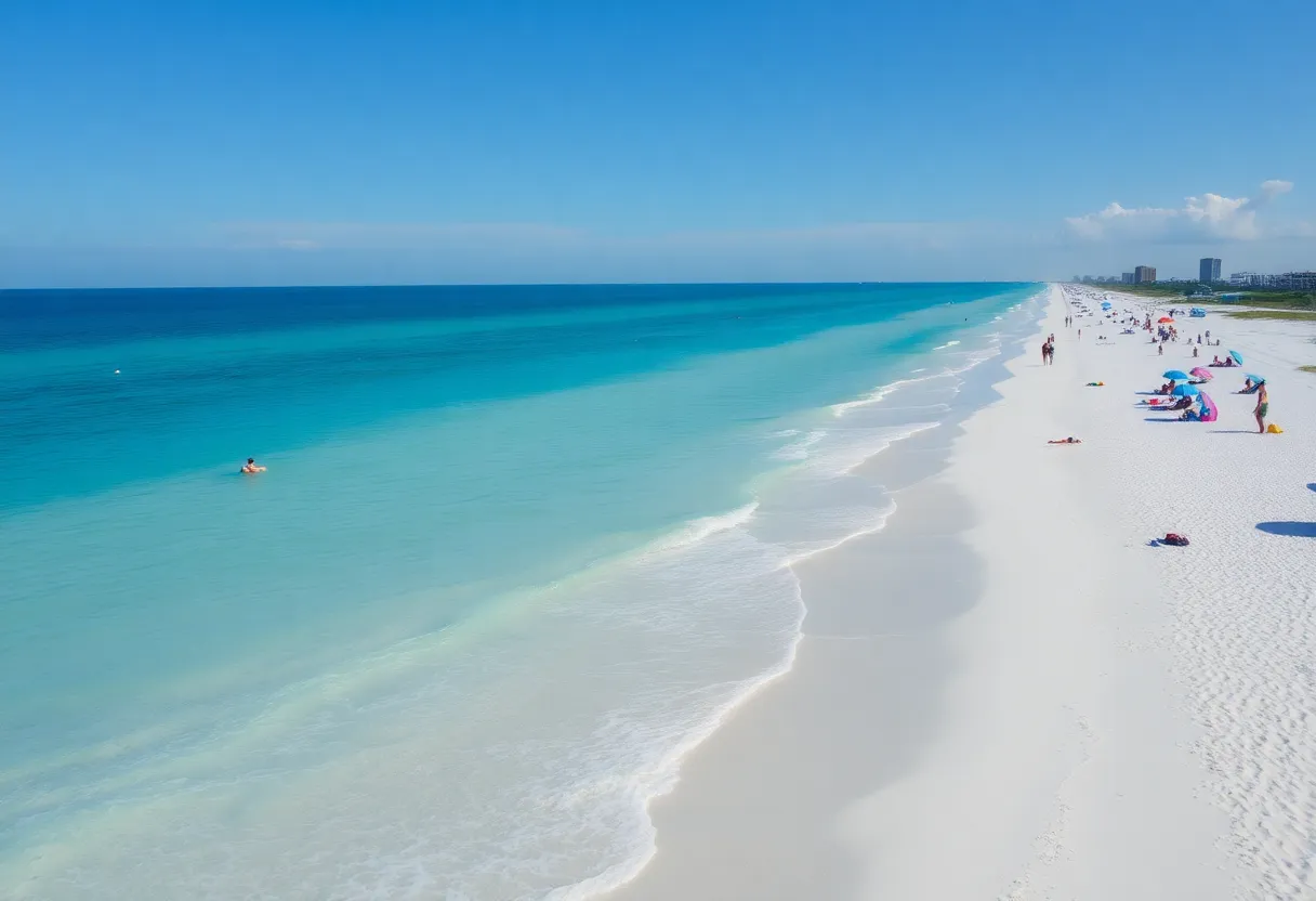 Serene beach in St. Petersburg, Florida with turquoise water and white sand.