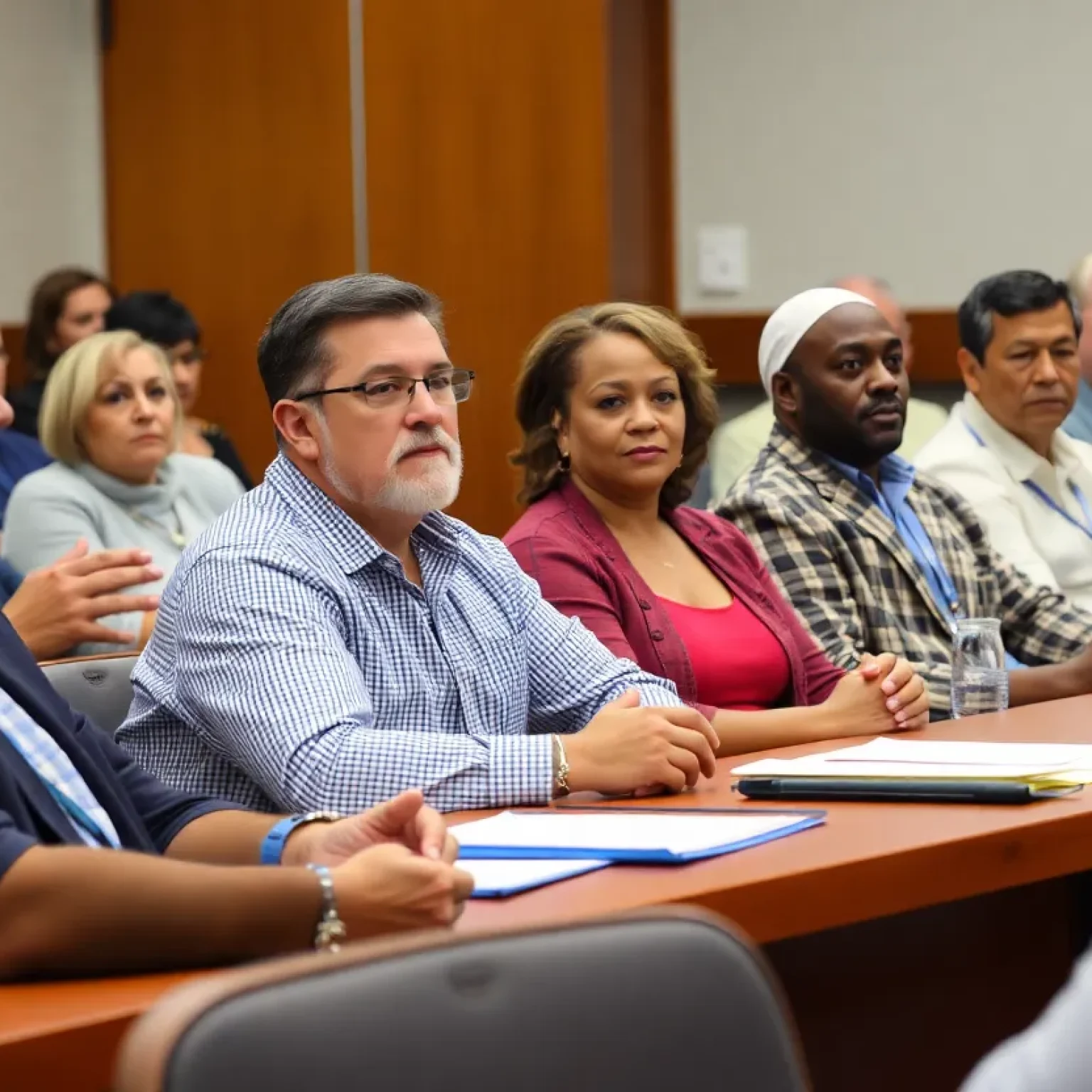 Residents participating in the St. Petersburg city council meeting on budget discussions.