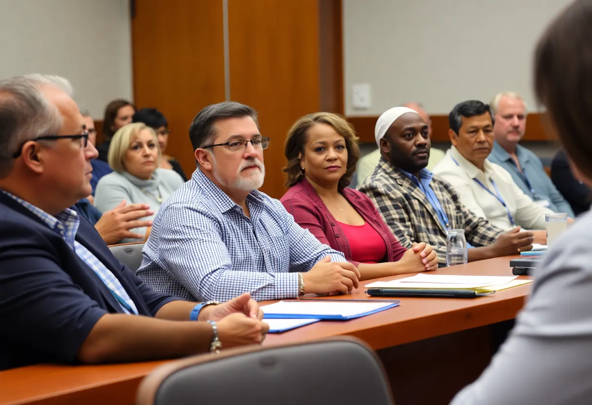 Residents participating in the St. Petersburg city council meeting on budget discussions.