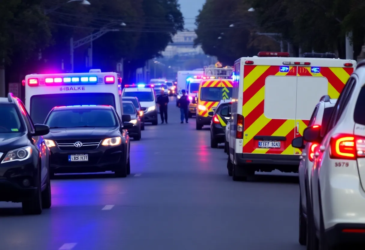 Emergency vehicles at the scene of a tragic car accident in St. Petersburg.