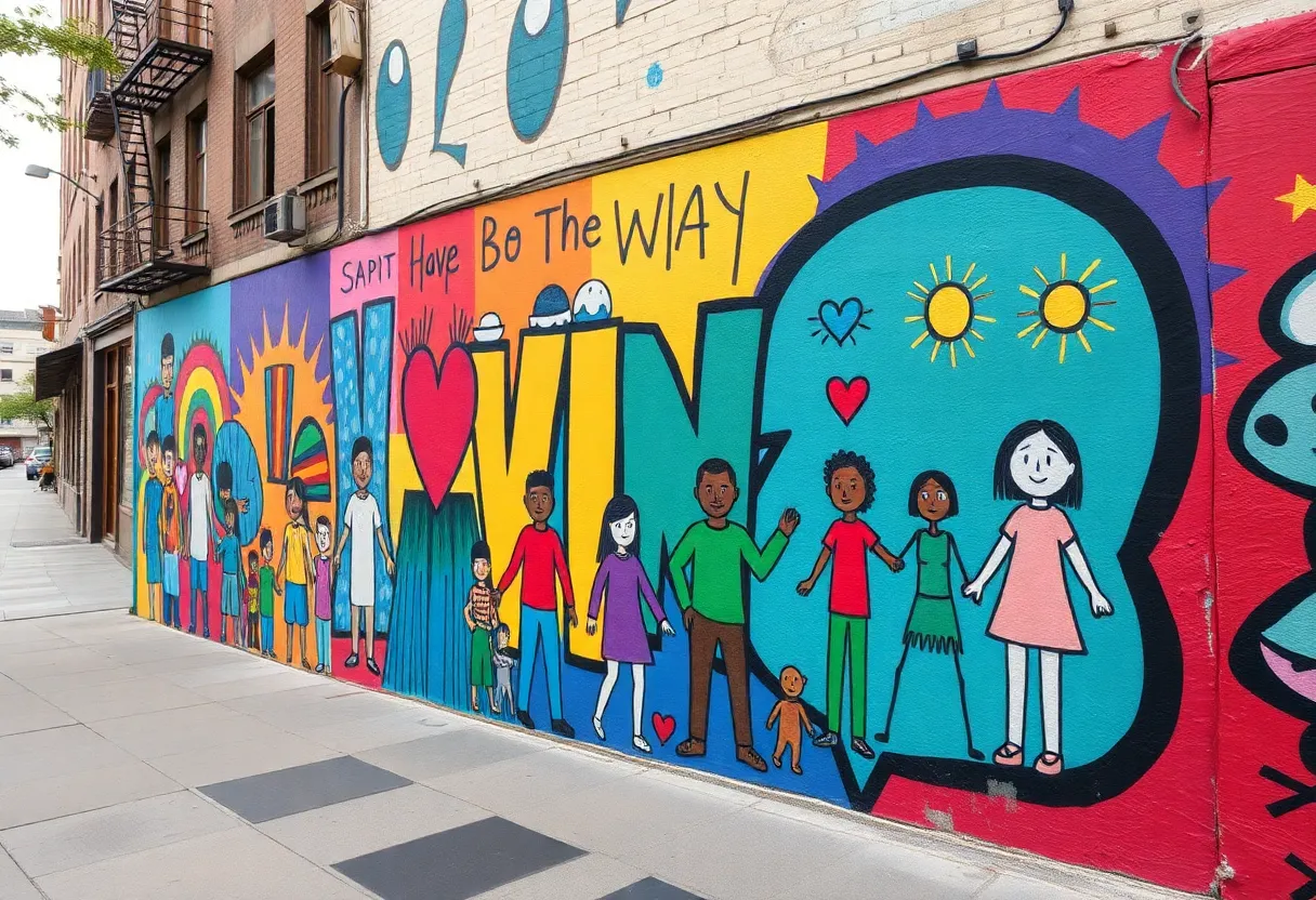 Colorful mural symbolizing diversity and community in St. Petersburg.