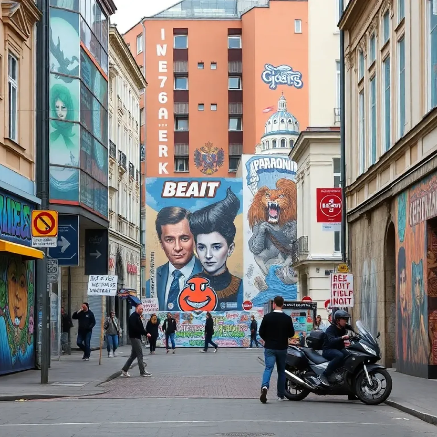 Protesters gathered near murals in St. Petersburg, showing community support for local art.