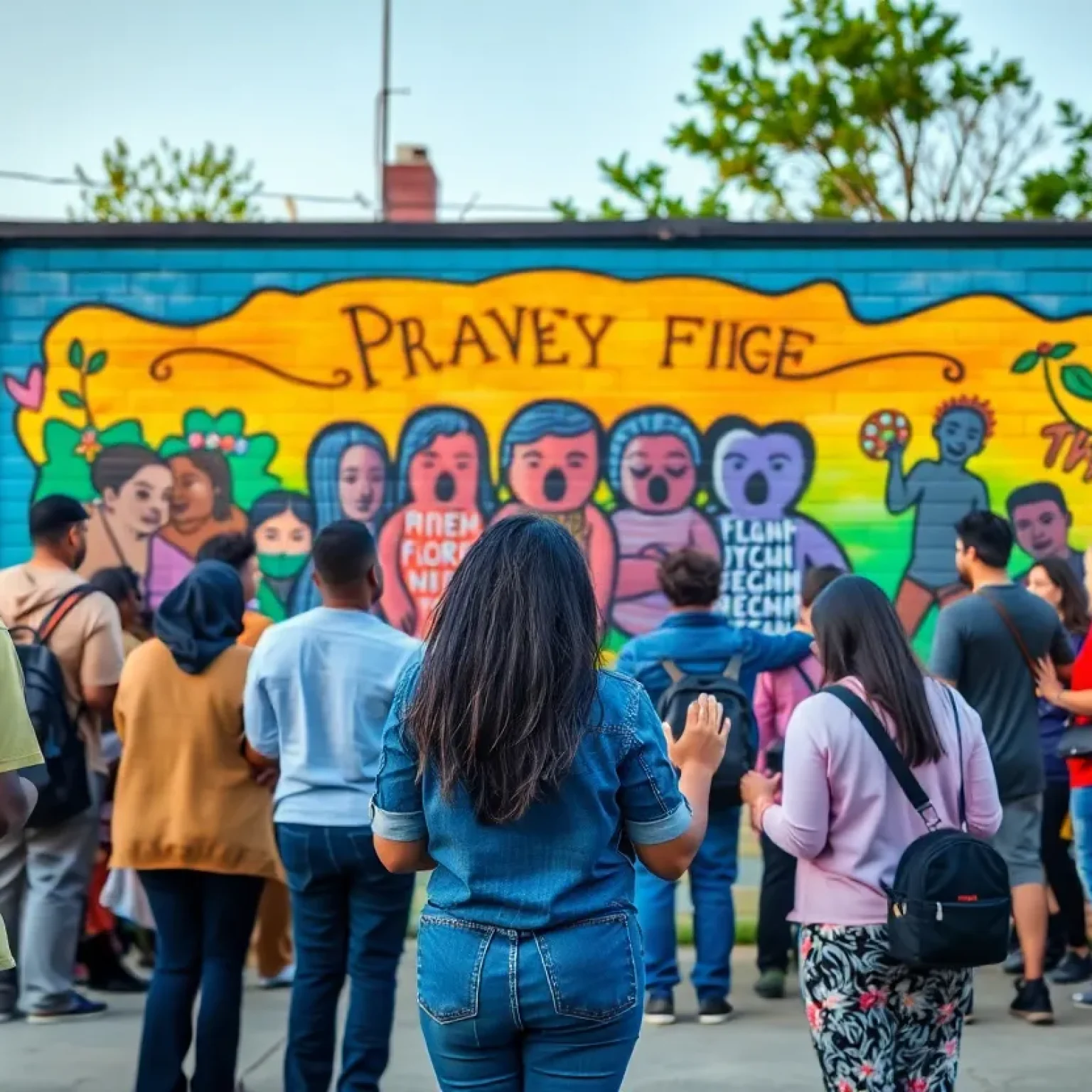 Community members holding candles at a prayer vigil for a mural removal protest in St. Petersburg.