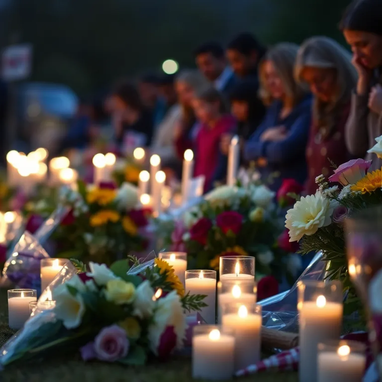Vigil with candles and flowers for a shooting victim